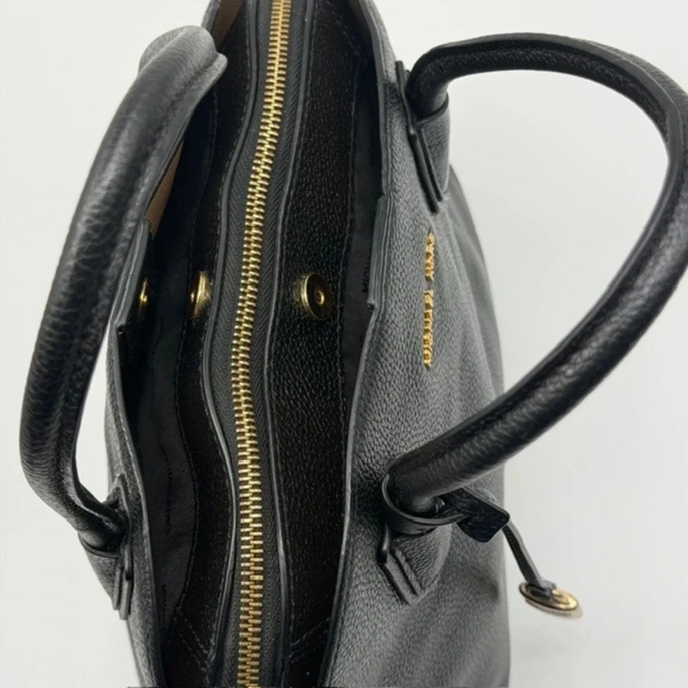 Michael Kors Mercer Black Pebbled‎ Leather Dome Satchel Crossbody Bag Gold Chain - Picture 6 of 11